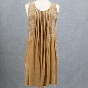 Johnny Was Emilia Gold Velvet Dress Silk Rayon Embroidery Romantic Whimsy Boho